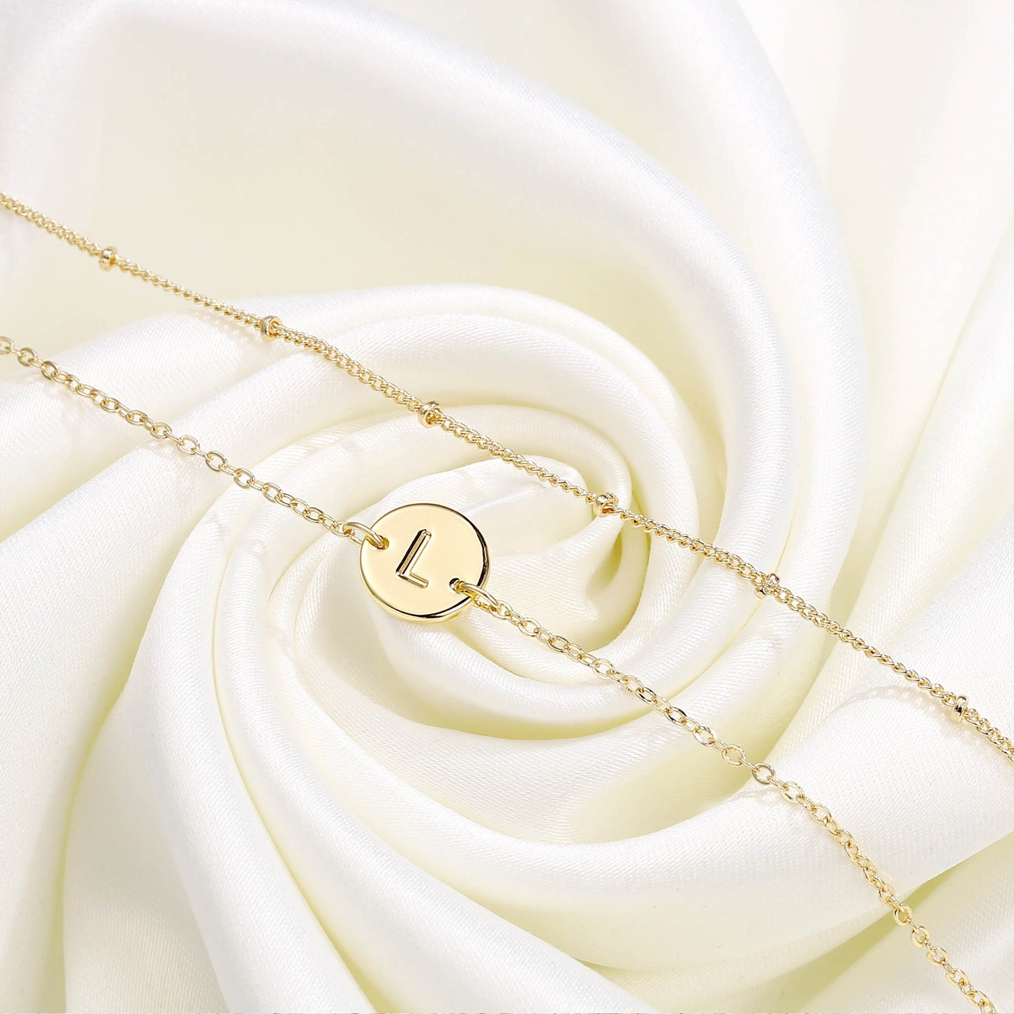MONOZO Gold Initial Bracelets for Women, Dainty 14K-gold-plated Layered Beaded S Letter Initial Bracelet Personalized Alphabet Disc Monogram Charm Bracelet Jewelry Gifts
