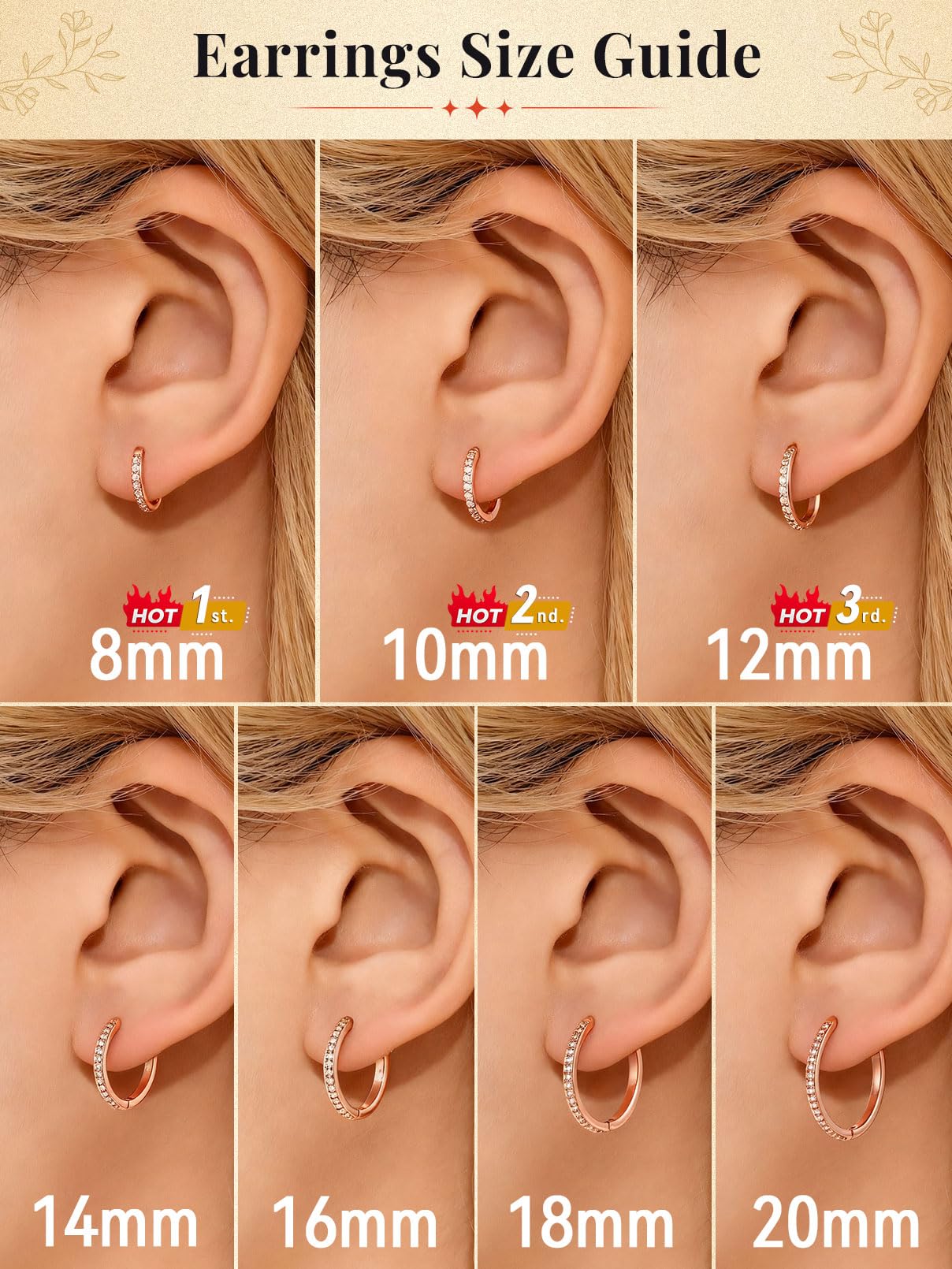 FaithHeart Cubic Zirconia Hoop Earrings for Women, Rose Gold Hypoallergenic Huggie Hoop Earrings, Small Cartilage Earrings for Women 18mm, Send Gift Box