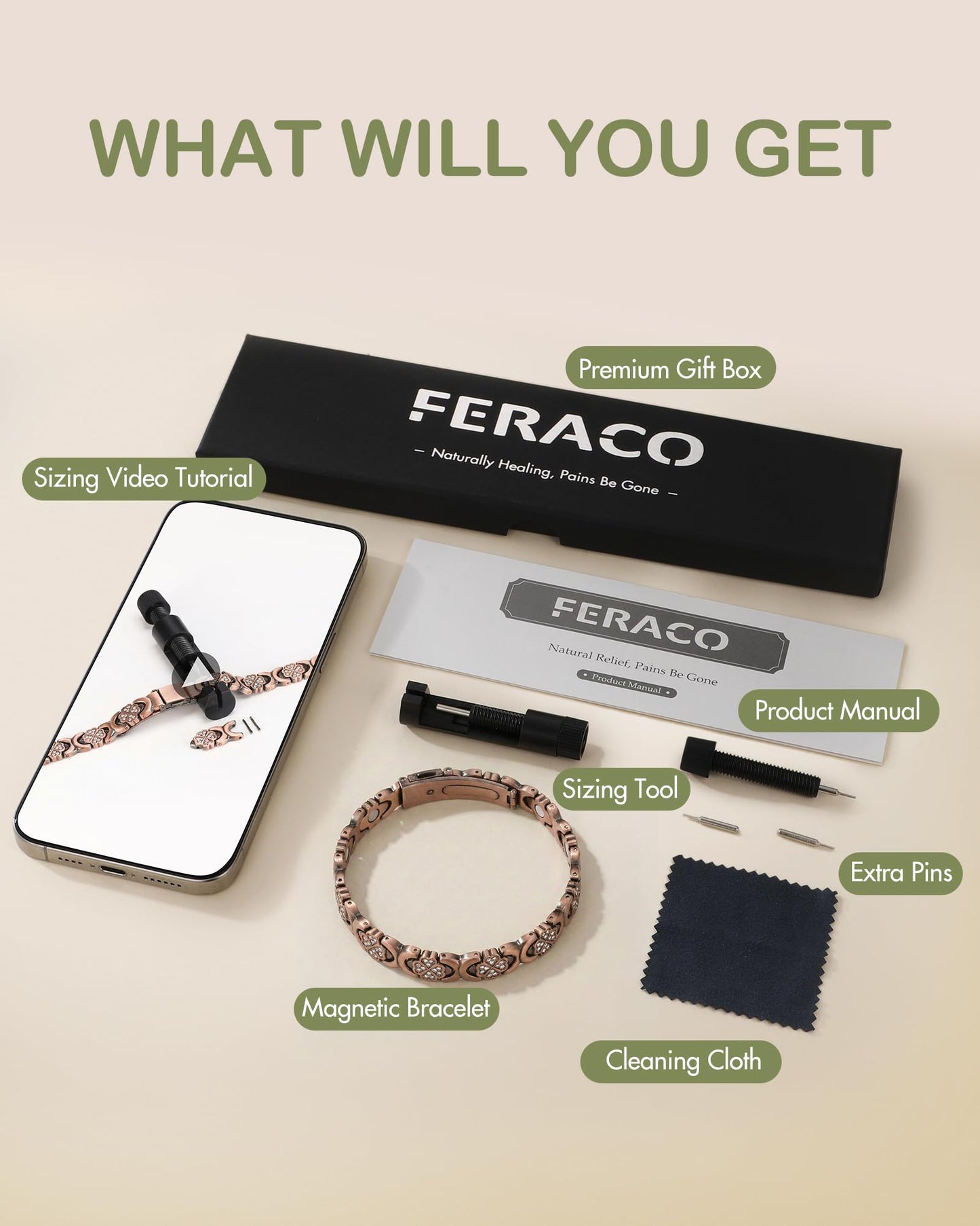 Feraco Pure Copper Bracelets for Women, Ultra Strength Magnetic Bracelet for Women with 3800 Gauss Magnet & Sparkling Cubic Zirconia, Copper Jewelry Gift, Infinite Clover (Copper)