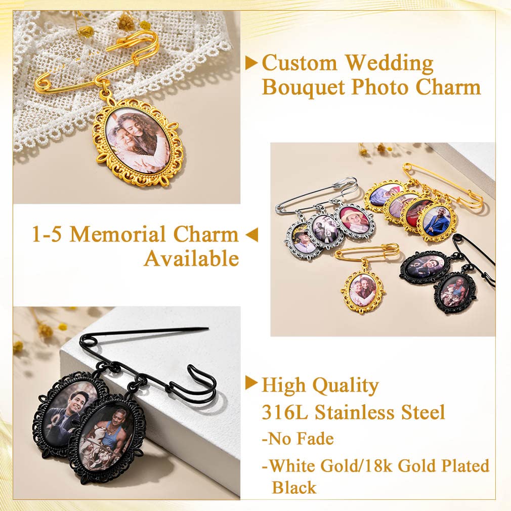 Custom4U Photo Charm for Wedding Bouquet Heart Memory Charms Funeral Boutonniere with Pictures Customized Wedding Gifts
