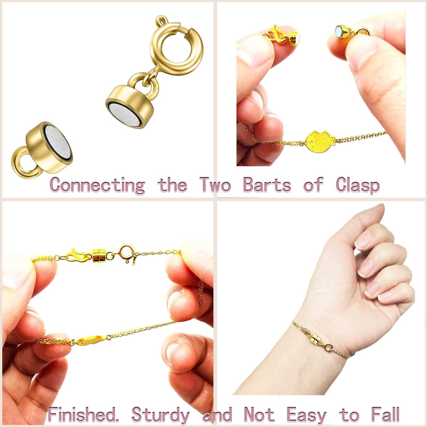 OHINGLT Magnetic Necklace Clasp Extra Strong, Gold Plated Magnet Jewelry Clasps Converters for Bracelet Necklaces Chain