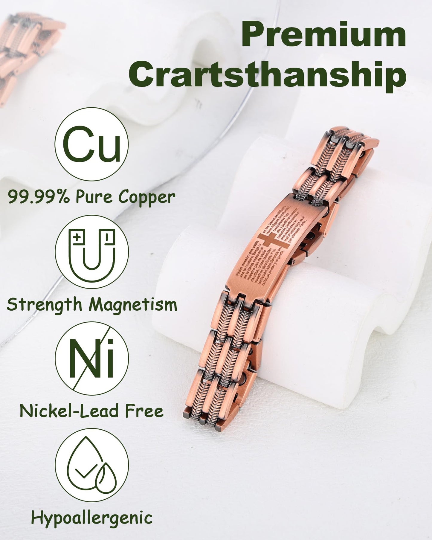 MagEnergy Copper Bracelet for Men, Pulsera de Cobre para Hombres, Cross Copper Magnetic Bracelet with Strength 3500 Gauss Magnets, Jewelry Gift for Him
