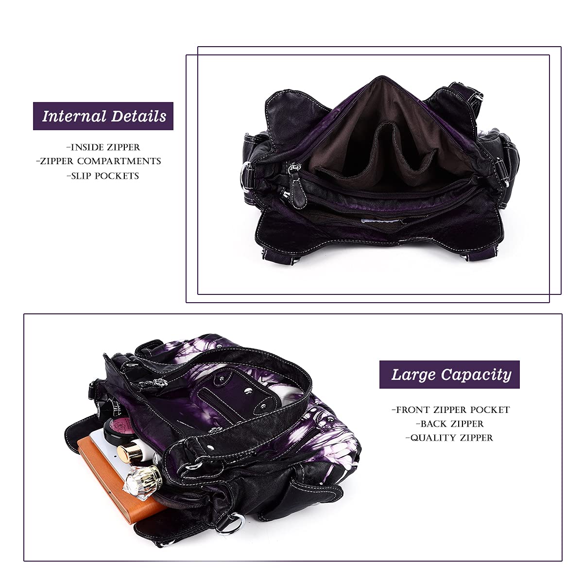 Angel Barcelo Women Purses and Handbags PU Leather Shoulder Bag Fashion Hobo Bags for Women (Fashion Purple)