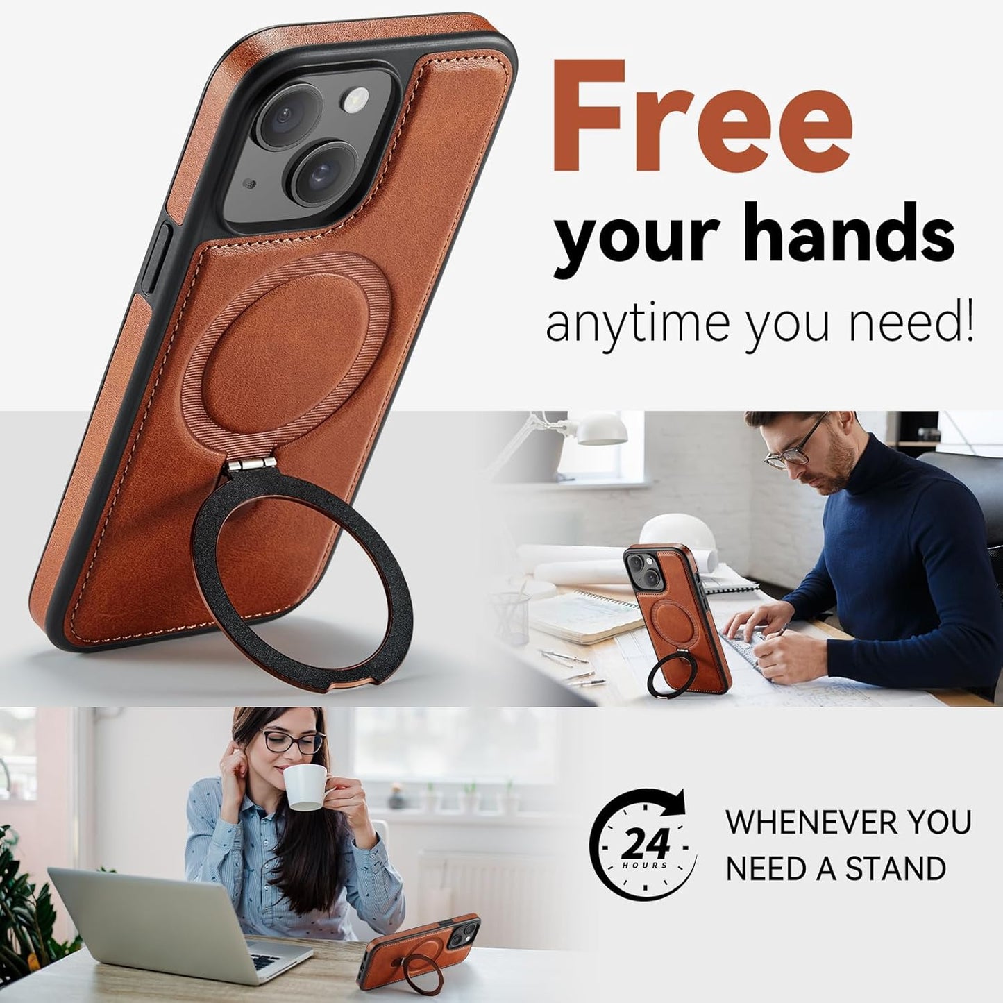 CHEEWADA 13 6.1", for iPhone Case with Stand Compatible with Magsafe Slim PU Leather & Durable TPU Drop Proof Magnetic