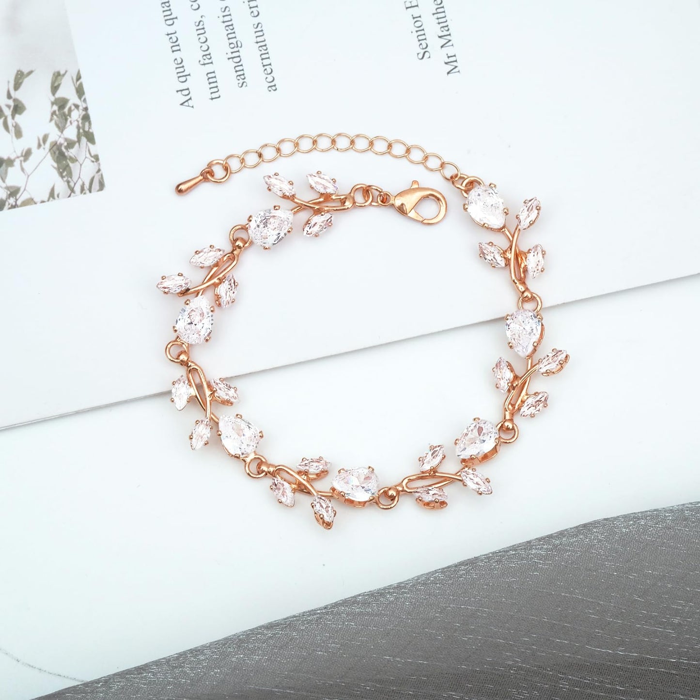CSY Elegant Bridal Jewelry Sets Clear Cubic Zirconia Wedding Necklace Earrings Bracelet Set for Birdes Bridesmaids CZ Prom Jewelry (Rose Gold Tone)