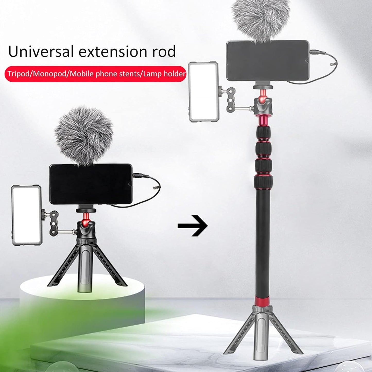 Cunyuer LR-255 13.2-42.5in 5 5kg, Camera Monopod, Extension Pole, Section Aluminium Alloy, Black, Supports Compatible