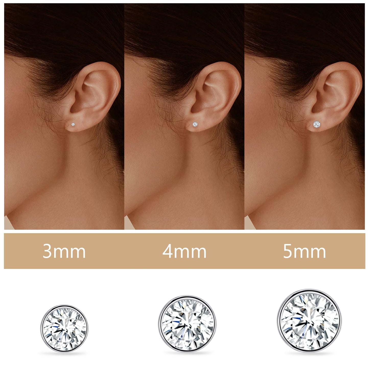 Limerencia G23 Pure Titanium Earrings F136 Implant Grade Titanium Studs 20G Hypoallergenic Round Cubic Zirconia/Princess-Cut/Square/Ball Earrings for Women Men Sensitive Ears(4mm Round CZ)