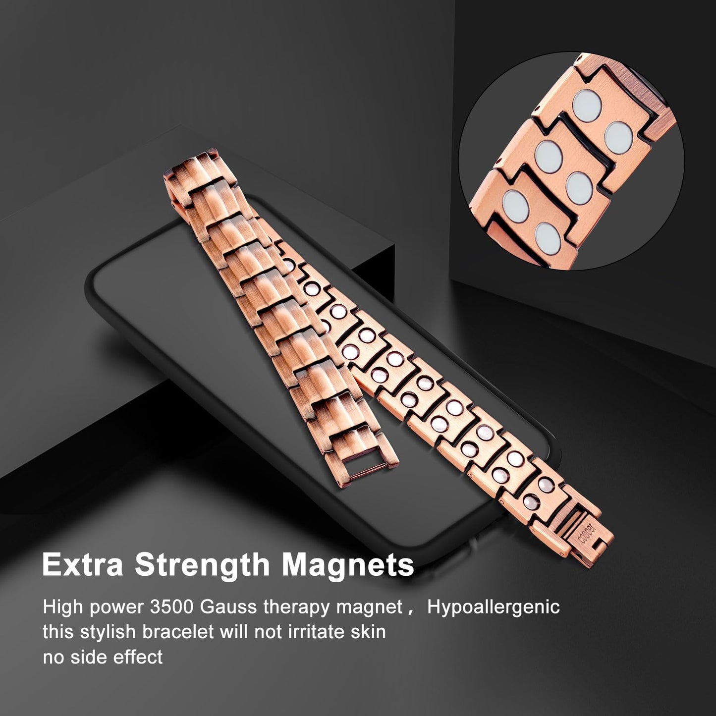 JEROOT Copper Magnetic Bracelets for Men, Pure Titanium Bracelet (3500Gauss Per Magnet), Men's Bracelet Lymphatic Jewelry Gifts