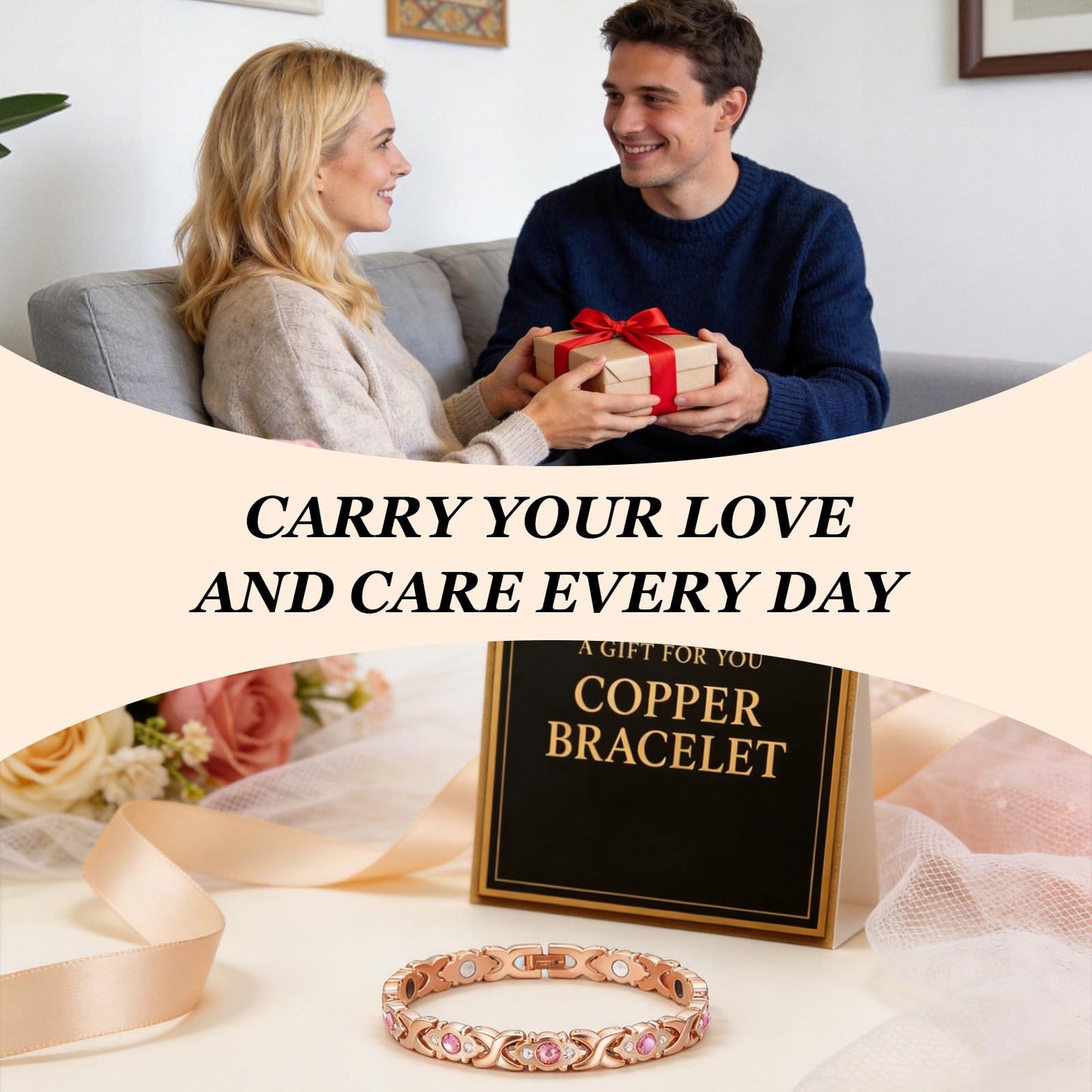 YANCHUN Copper Bracelet for Men Women Cuff Bangle Bracelet Birthday Jewelry Gifts for Boyfriend Husband