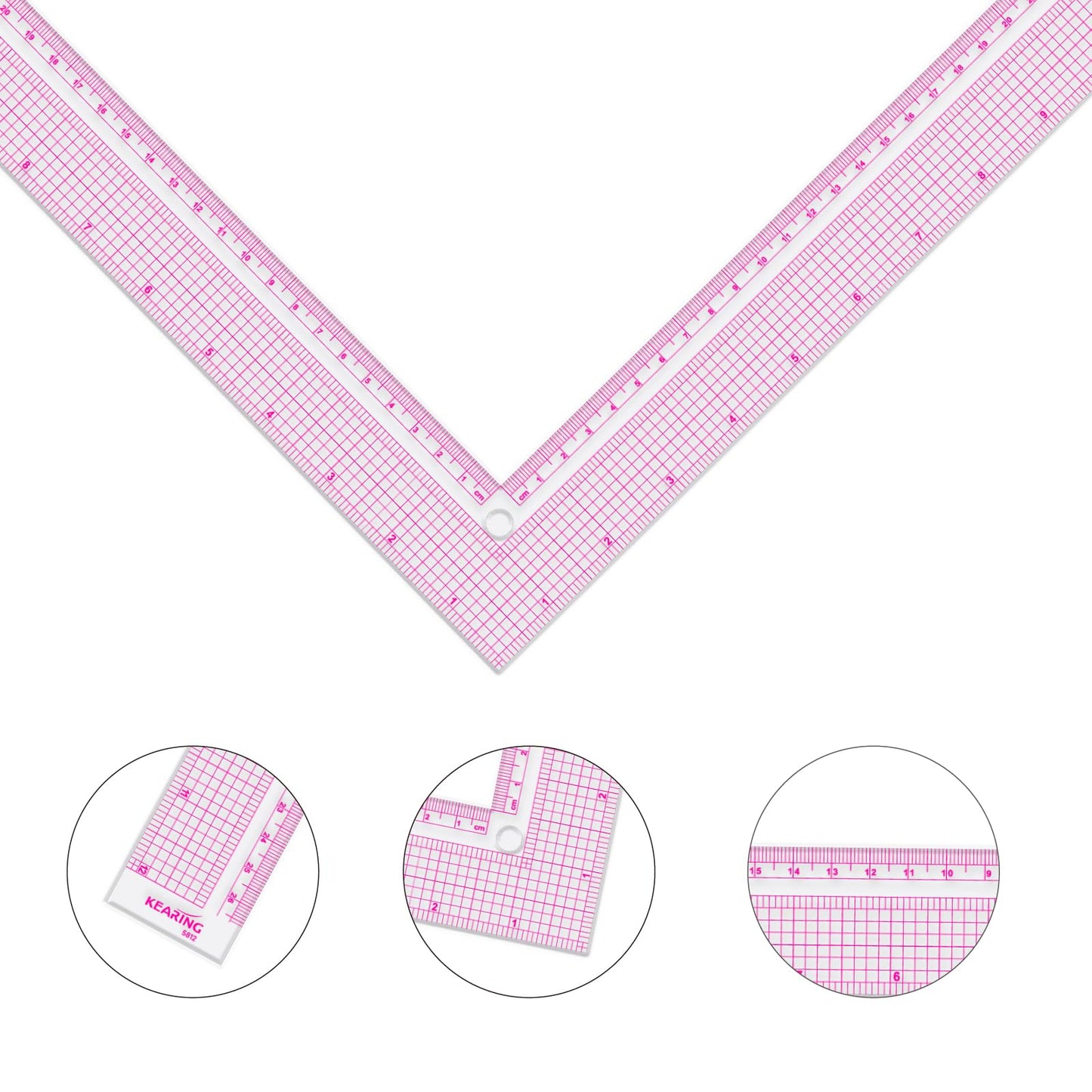 KEARING 12 Inch Plastic L-Square Ruler Clear Sewing Ruler for Pattern Making, Fabric Sewing Measuring Supplies