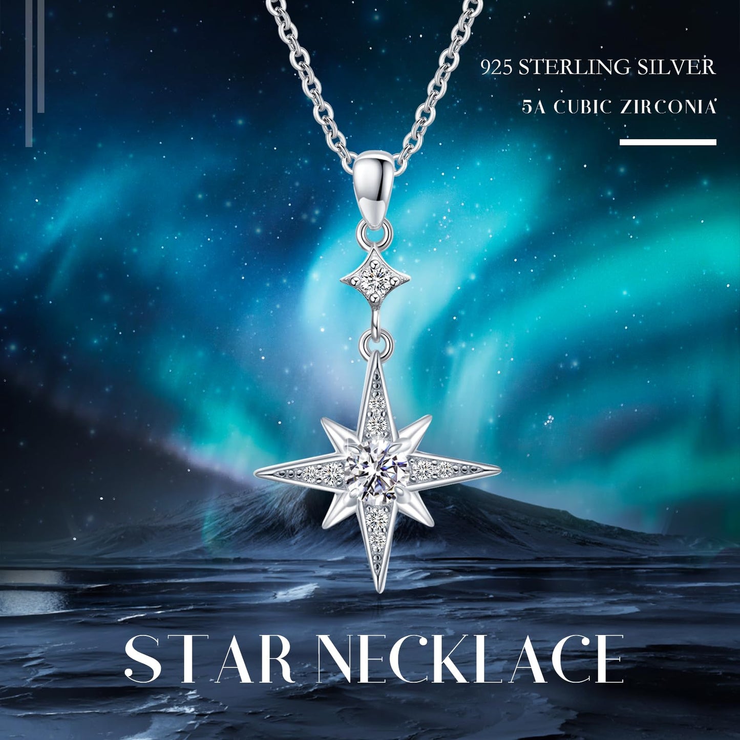 Silikepa Star Necklace for Women 925 Sterling Silver Star Pendant Necklace with April Birthstone Jewelry Gift for Women