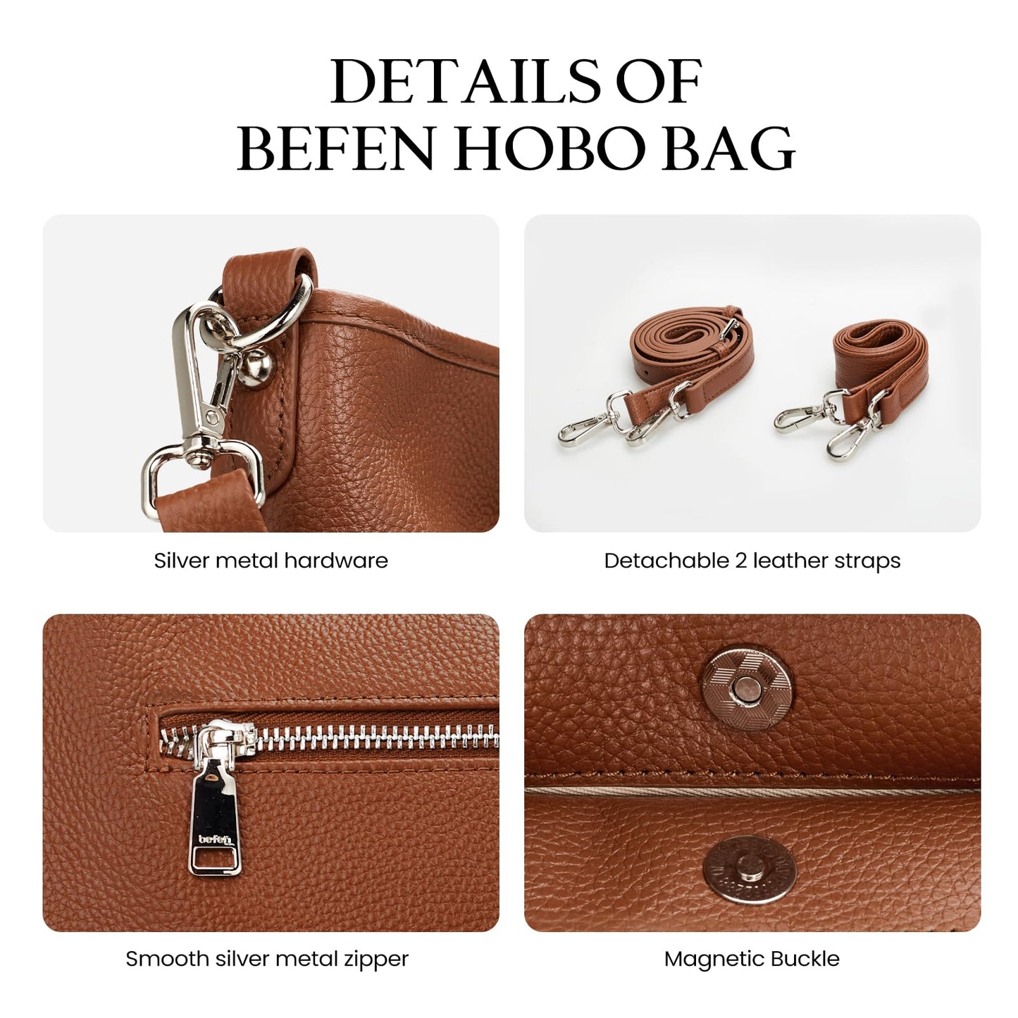 befen Real Leather Crossbody Bucket Bags for Women, Women's Lightweight Cross Over Shoulder Purses with Multiple Compartments Brown Large Leather Bag