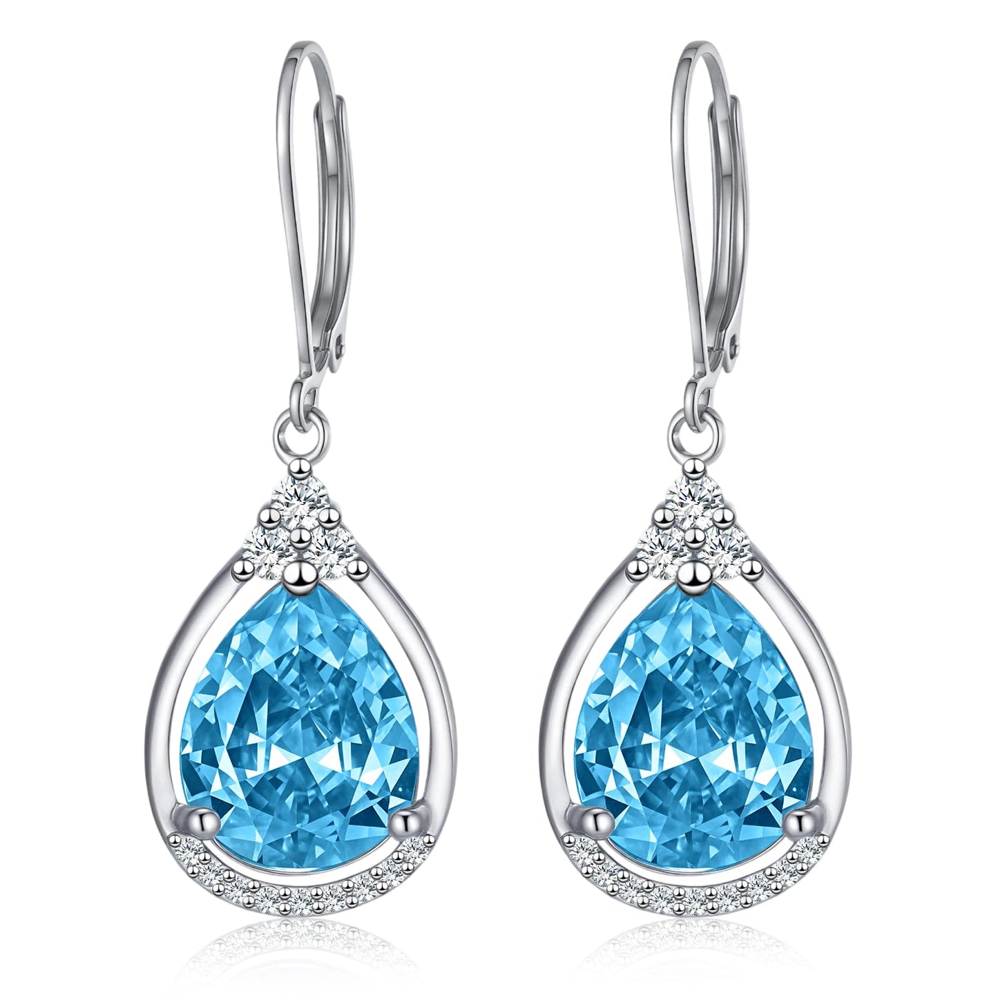 Blue Earrings Sterling Silver Birthstone Earrings AAAAA Cubic Zirconia Teardrop Dangles Jewelry Christmas Gifts for Women