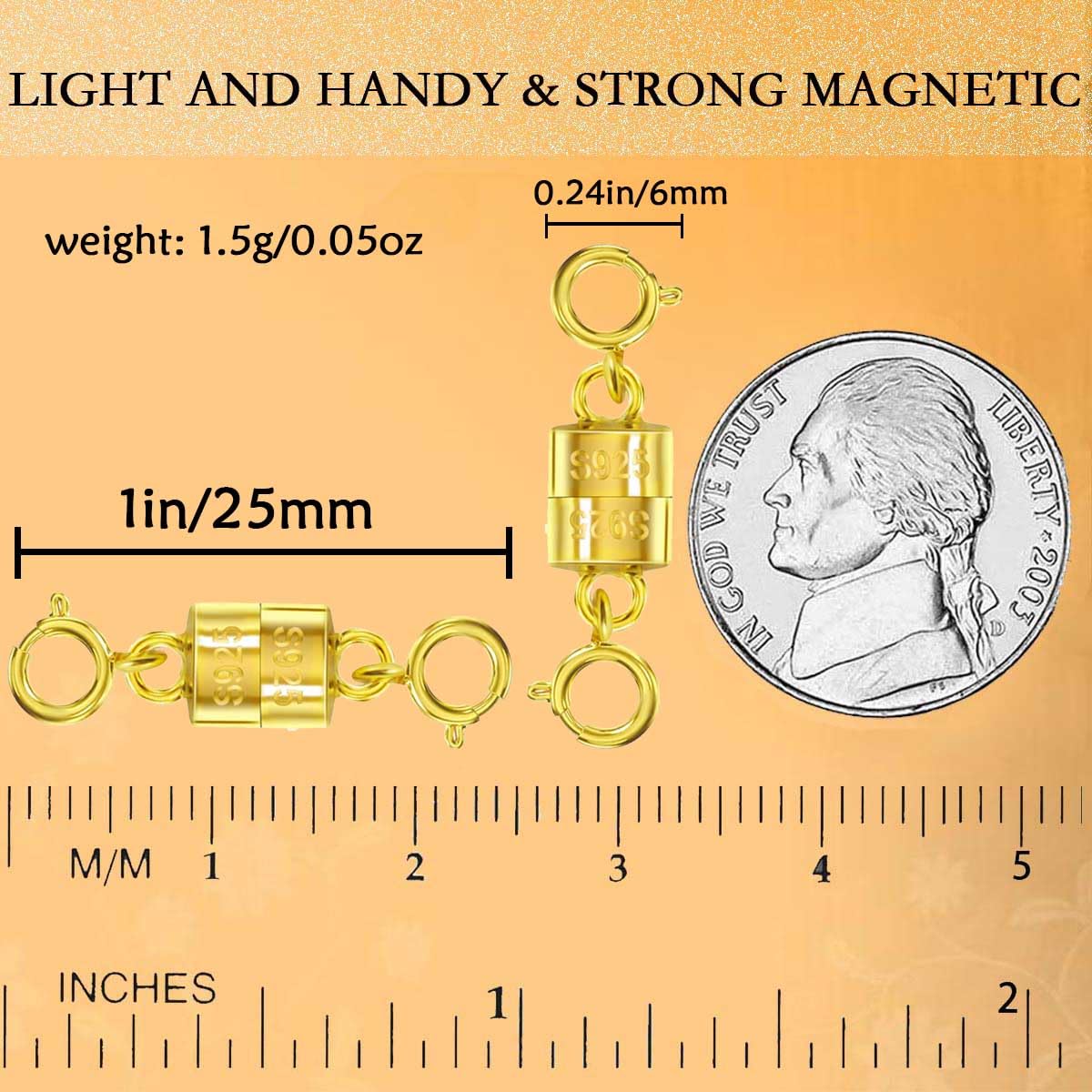 925 Silver Magnetic Necklace Clasps, Magnetic Necklace Clasps and Closures for Bracelet Necklace Extender (8pcs | 4gold & 4silver)