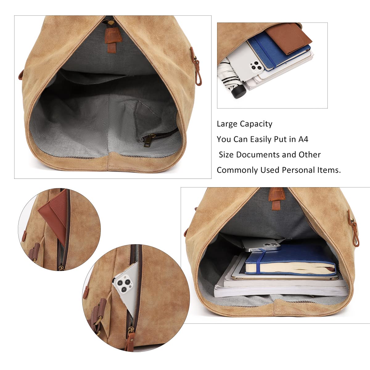 KL928 PU Leather Vintage Backpack – Large Casual Daypack Outdoor Travel Rucksack Hiking Backpacks for Men Women