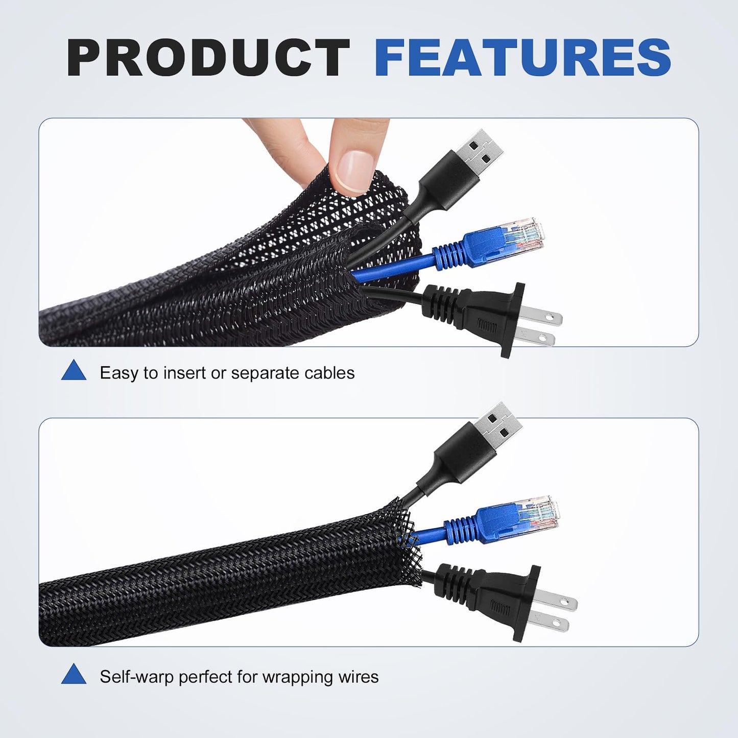 ELECFUN 16ft - 3/4 inch Cable Management Sleeve Cord Protector, Split Wire Loom for USB TV Computer, Braided Wire Cover Hider Organizer Tubing Protect Cat Dog from Chewing, Black