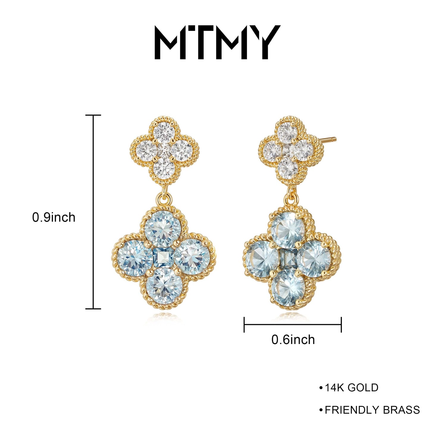 MTMY Dangle Earrings for Women 14K Gold Plated Four Leaf Clover Dangling Drop Birthstone Stud Earrings Trendy Flower Birthstone Jewelry Birthday Gifts(March)