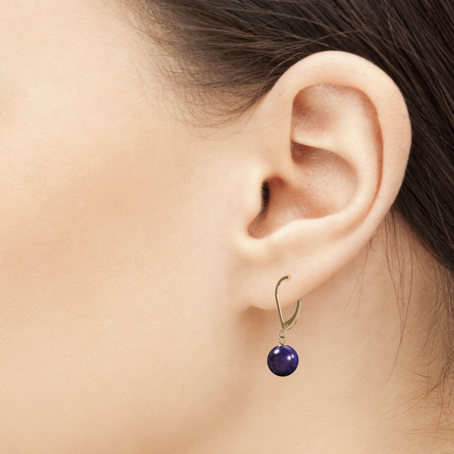 Lova Jewelry Pearl Drop Earrings Leverback Hoop Earrings for Women (Midnight Plum)