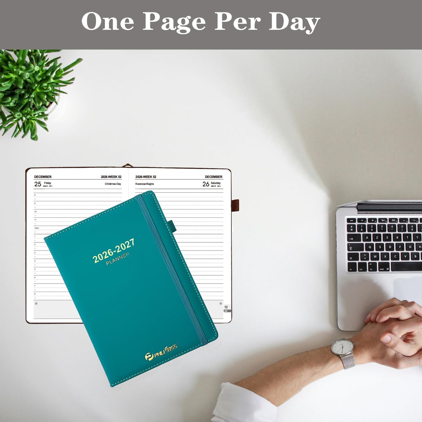 Daily Planner 2026-2027, Academic Calendar(July 2026 - June 2027) - One Page Per Day, Daily Monthly Agenda, 5.7" x 8.3" Appointment Book with Hourly Schedule and Monthly Tabs (Green Lake)