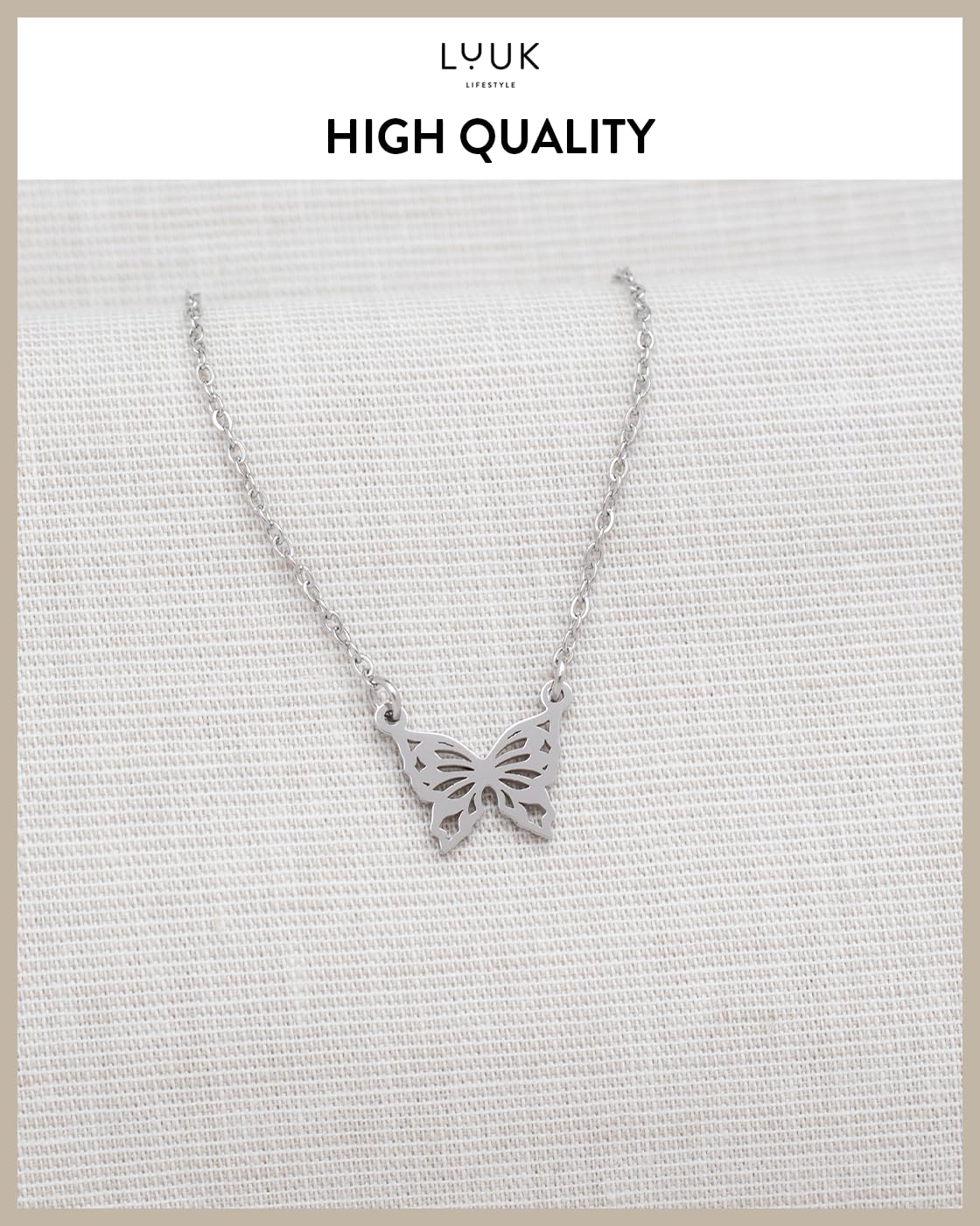 LUUK LIFESTYLE 14k Silver Plated Cute Butterfly pendant necklace, Stainless steel, 19in adjustable waterproof thin sturdy chain, dainty modern trendy aesthetic simple, gift holiday (with Gift Card)