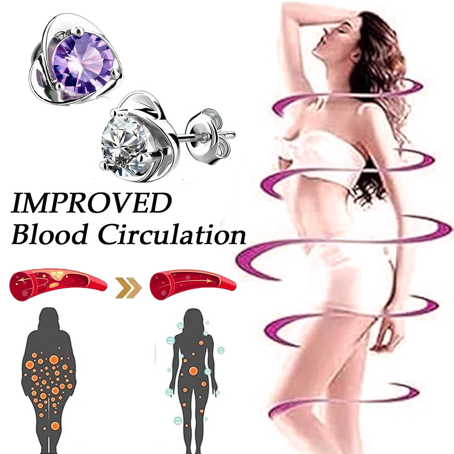 2 Pairs Halolux Lymphvity Germanium Earrings, Halolux Lymphvity Drainage Cubic Zirconia Earrings Lymphati Activity Hoop Earrings for Women Lymphvity Therapy Earring Jewelry (Light purple+White)
