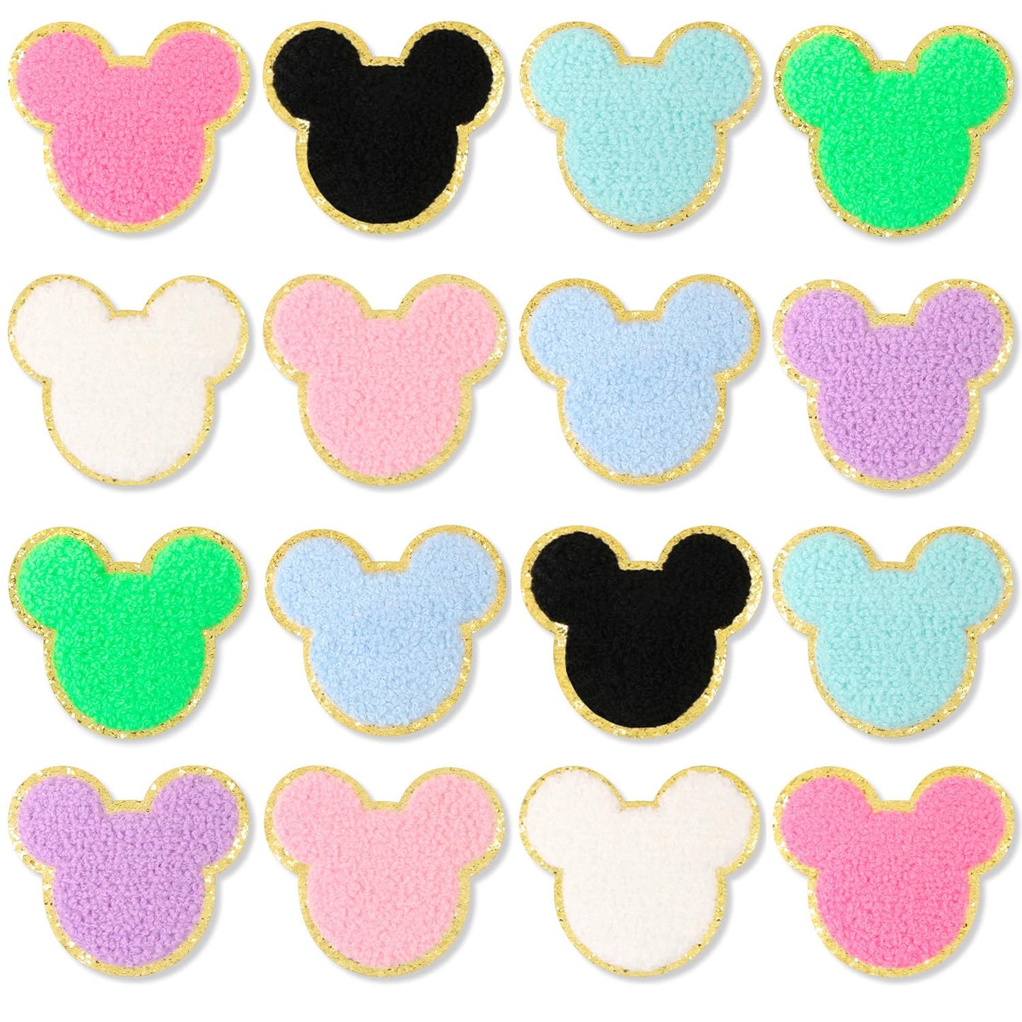 16 Pcs Chenille Bear Patches, EVERMARKET Iron on Patches Cute Chenille Embroidered Applique Patch for Clothing Sew on Glitter Gold Trimmed Decorative Patch for DIY Decors