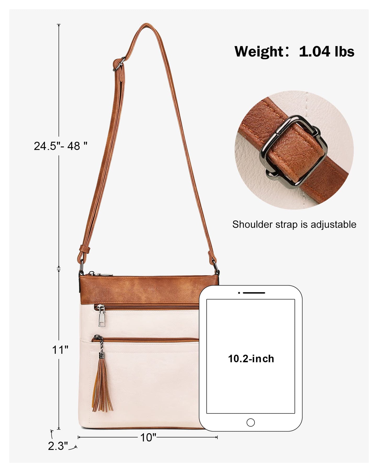 MASINTOR Crossbody Purses for Women, Multi Pocket Casual Crossbody Bag, Soft Leather Adjustable Strap Shoulder Bag with Tassel