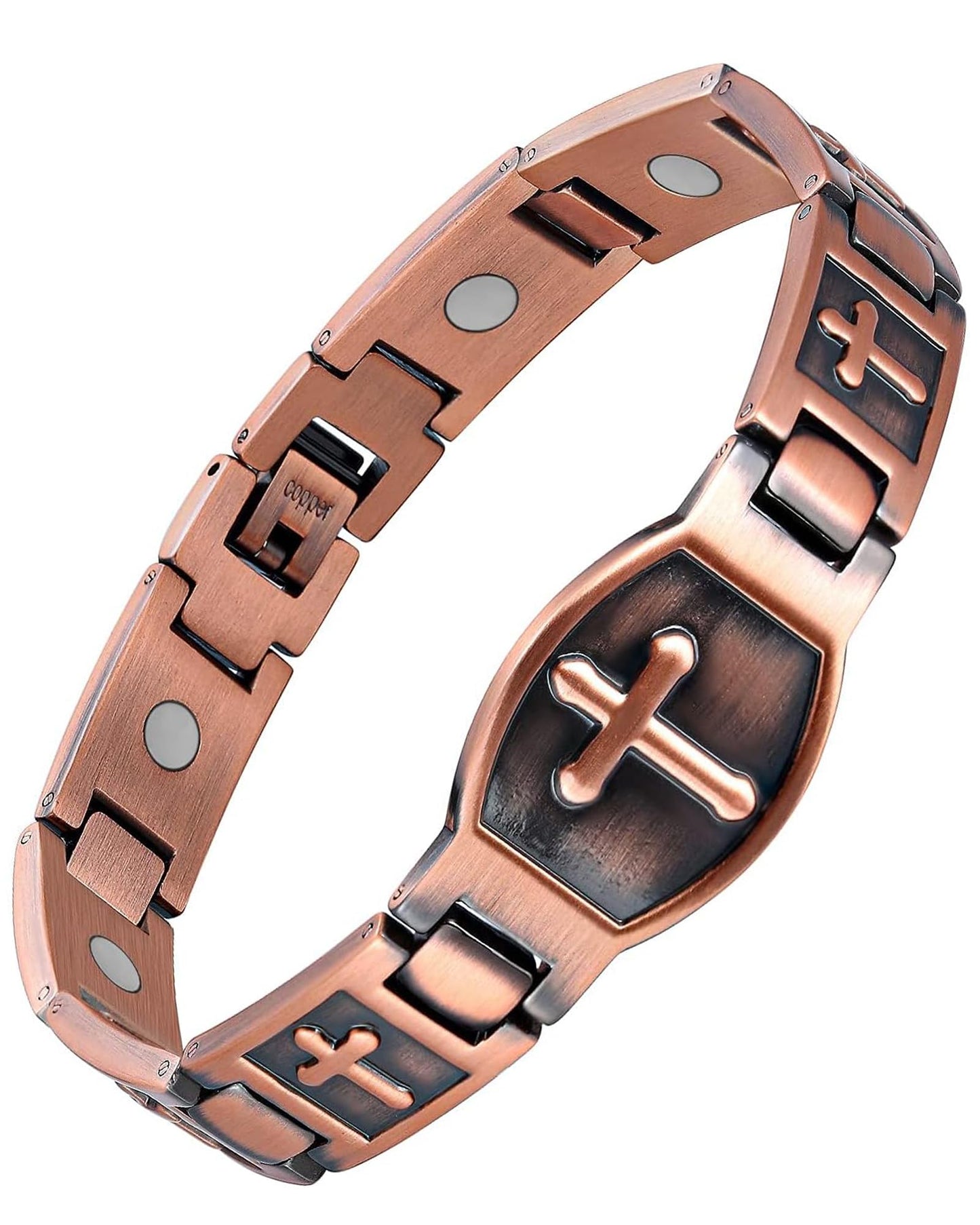 Feraco Copper Cross Bracelet for Men,Magnetic Therapy Cooper Christian Bracelets with 46 Magnets, Men's Jewelry for Anniversary Father's Day