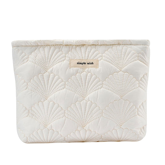 RSRSLEII Quilted Cotton Coquette Makeup bag, Coastal Granddaughter Aesthetic Cosmetic Bag, Cute Seashell Portable Travel Toiletry Pouch (01White)