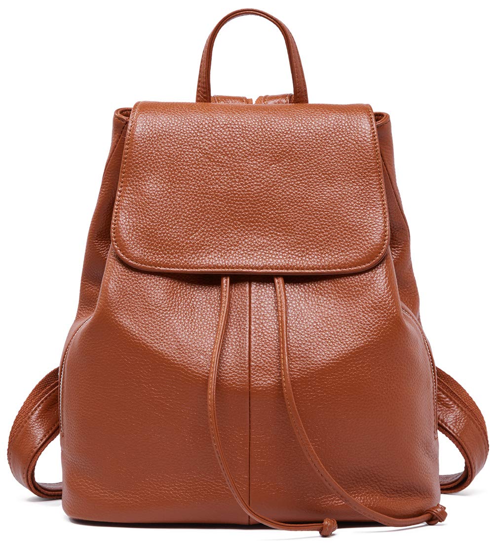 BOYATU Women’s Full-Grain Leather Backpack Purse, Minimal Structured Design, Work Commuter & City Travel, Compact Everyday Essentials, Fashion RFID Pocket Bag ((Brown)