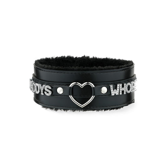 ADEMISHIA Pink Furry Heart O-ring Leather Choker Collar For Women, Handmade Punk Gothic Letter Necklace Adjustable Fashion Jewelry