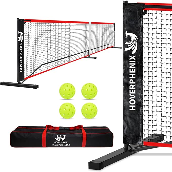 Pickleball Net for Driveway, Portable Pickleball Net System with Regualtion Size 22FT Pickle Ball Net, Outdoor Pickleballs, Carry Bag, Weather Resistant Metal Frame