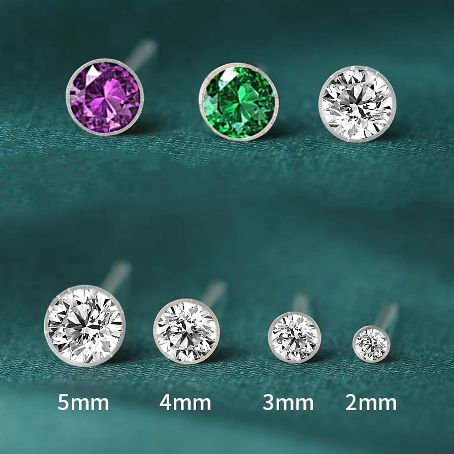 OwlkOrmy 8 Pairs Anti Allergy Plastic Earrings for Sensitive Ears & 8 Pairs Silicone Soft earring backs, Birthstone Cubic Zirconia Stud Earrings Kit 2mm 3mm 4mm 5mm in one Set (8-in-1 color)