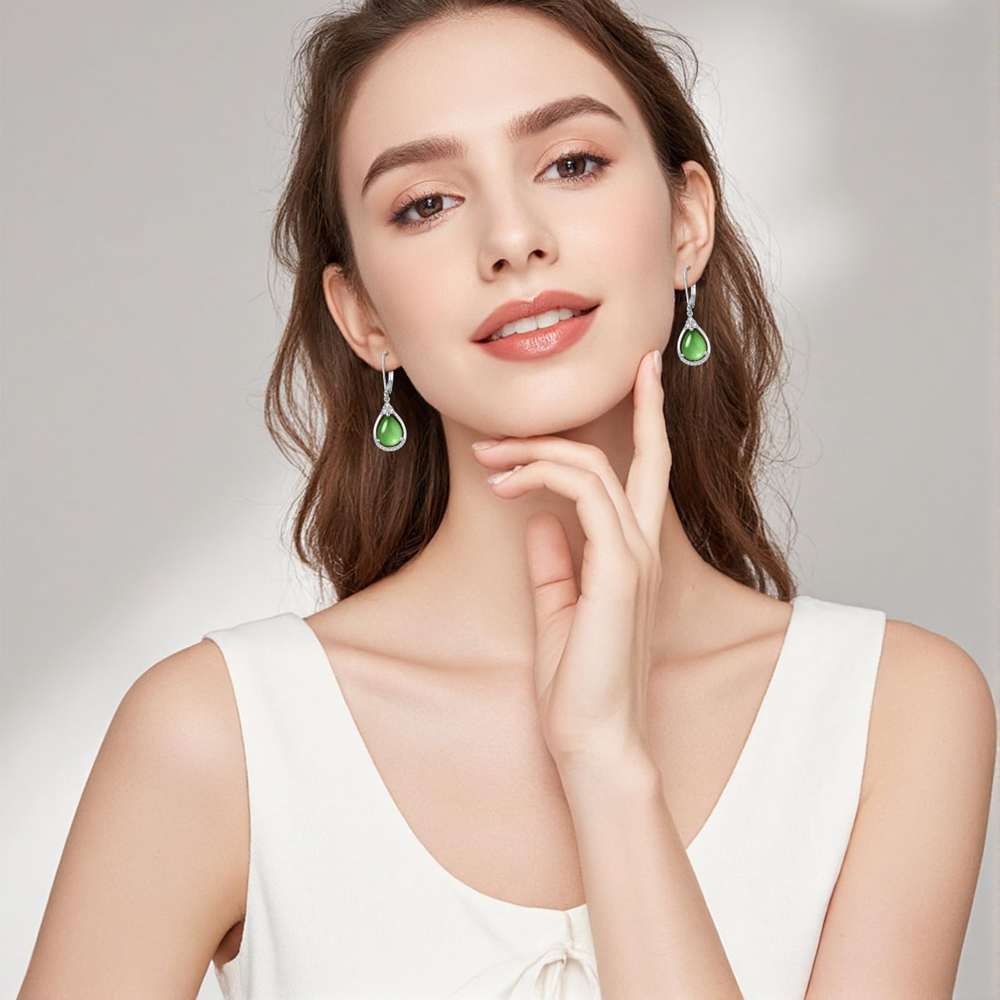 Green Earrings Sterling Silver Leverback Teardrop Dangles Earring Jewelry Christmas Gifts for Women