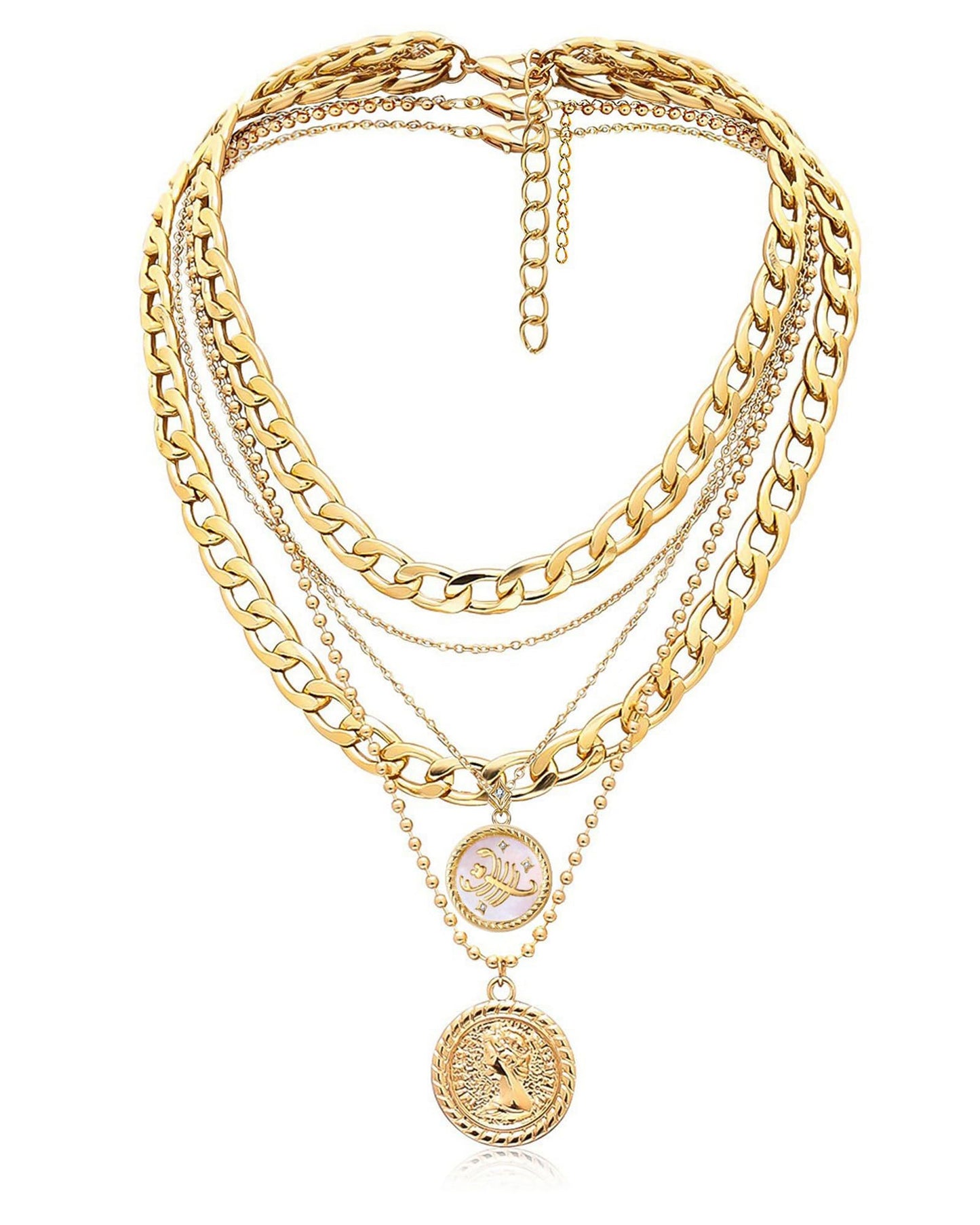 MJartoria Gold Layered Necklaces for Women Trendy Retro Coin Pendant Necklace Dainty Chunky Chain Choker Necklaces for Jewelry Birthday Gifts (Gold, Zodiac-Scorpio-3PCS Layered)