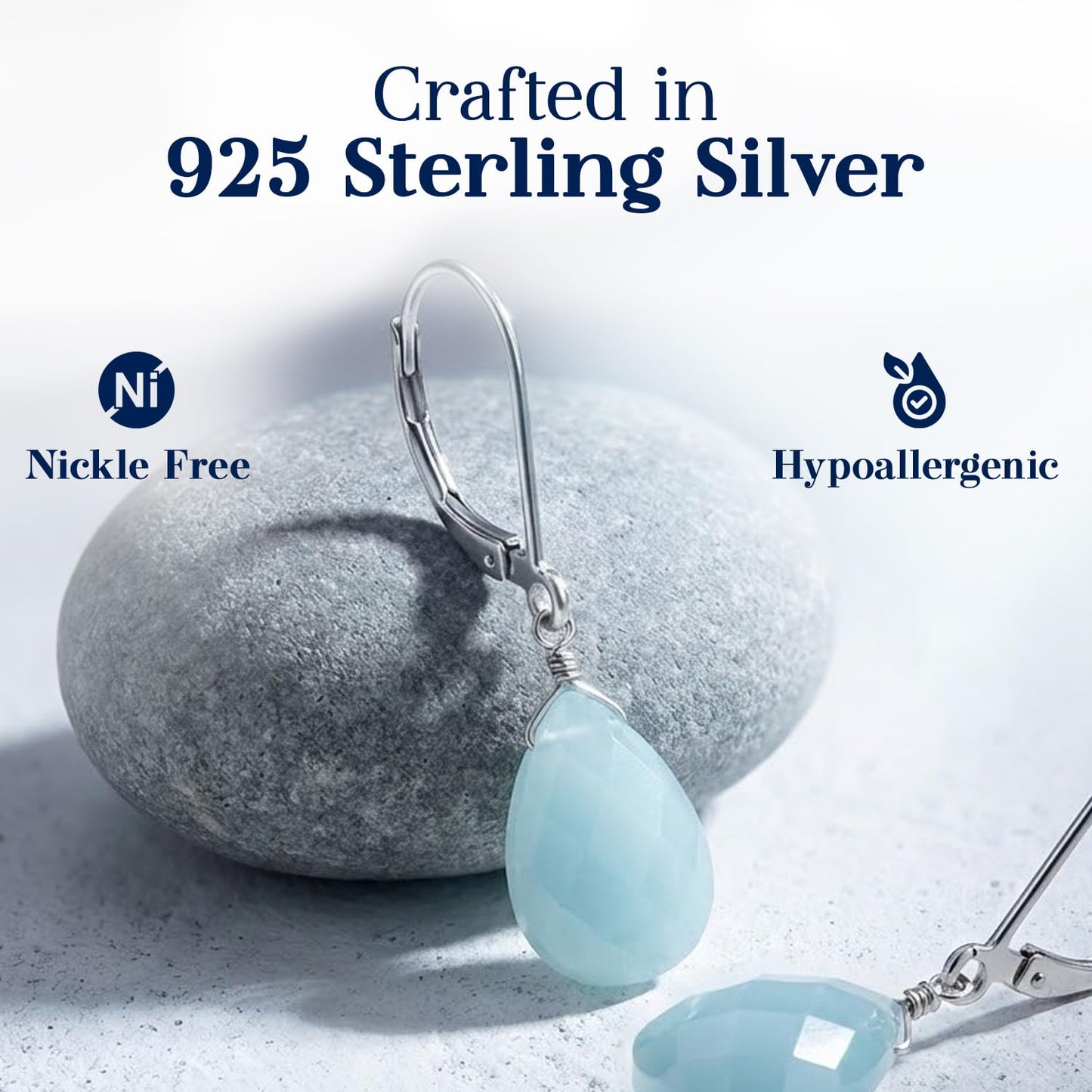 GemInspire Natural Milky Aquamarine Teardrop Dangle Earrings for Women, Leverback Pear Shaped Gemstone, 925 Sterling Silver Leverback, Handmade March Birthstone Jewelry Gift