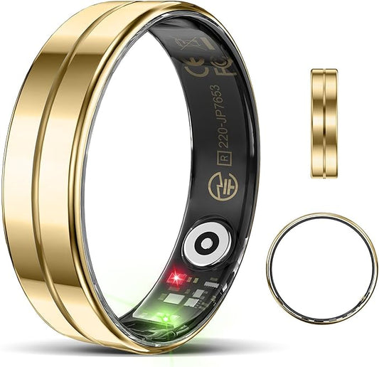 Upgrade Smart Health Ring for Women Men,Waterproof Fitness Ring, Fitness Tracker for Activity Monitoring,Sleep Tracker, No Subscription Fee, Smart Ring for iSO & Android (Gold,12#)