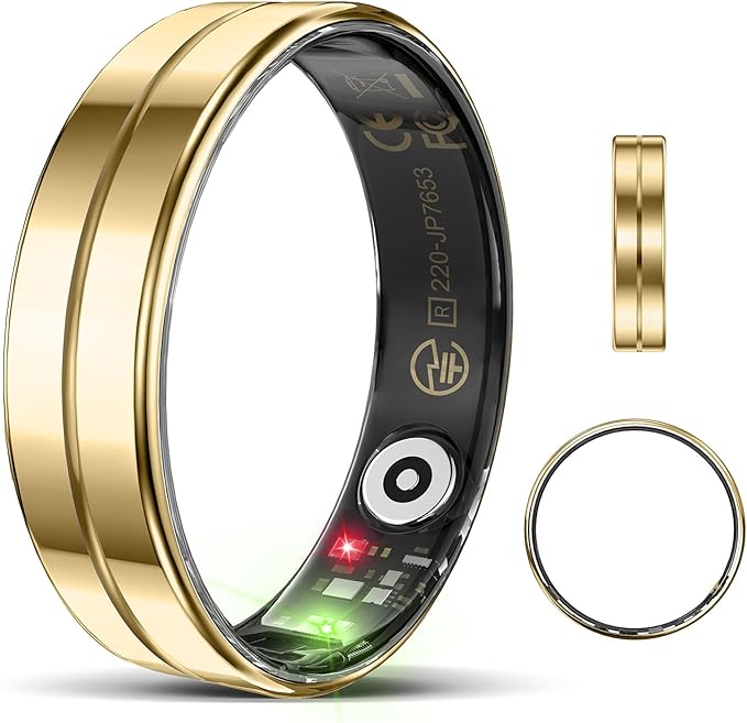 Ultra-Thin Smart Ring for Women Men,Sleep Tracker Ring with Heart Rate, Waterproof Fitness Ring for Activity Monitoring/Steps/Calories,No Subscription Fee,for iSO & Android (Glod,10#)