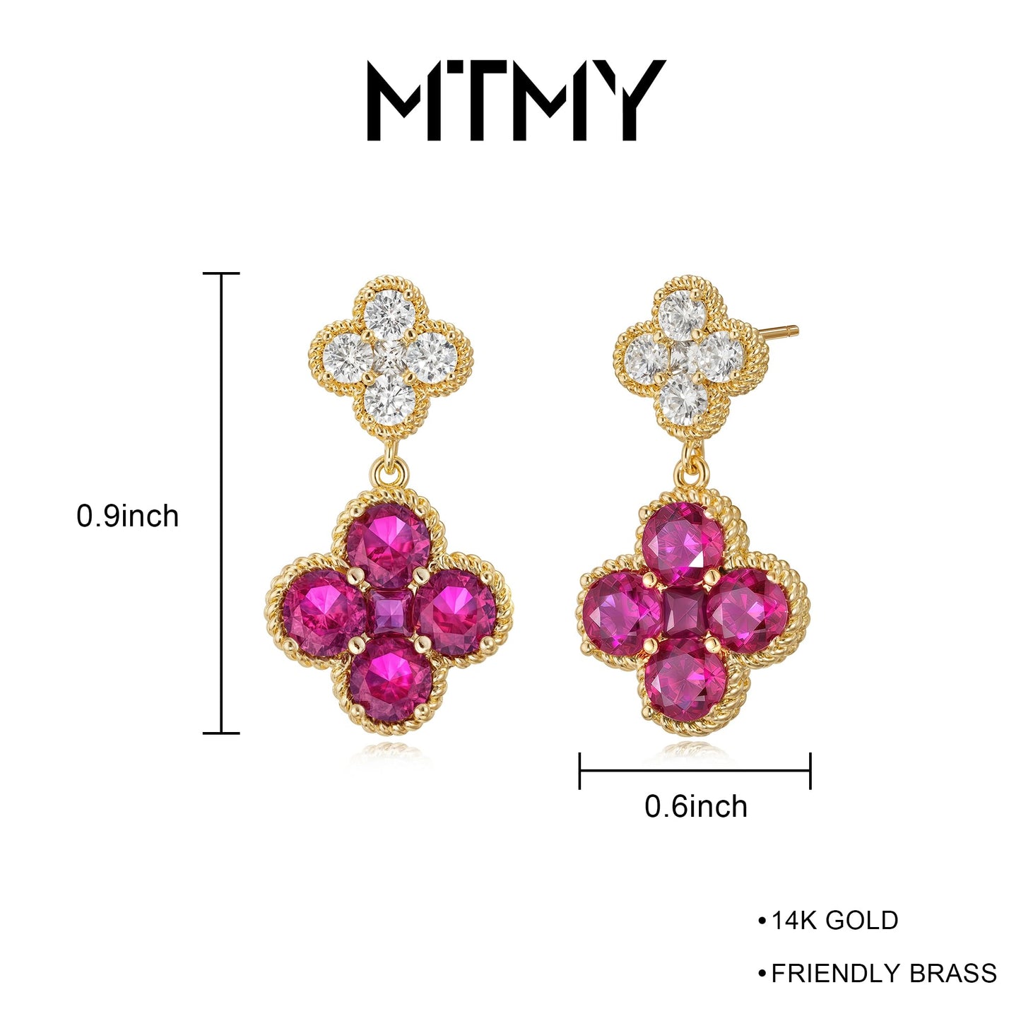 MTMY Dangle Earrings for Women 14K Gold Plated Four Leaf Clover Dangling Drop Birthstone Stud Earrings Trendy Flower Birthstone Jewelry Birthday Gifts(July)