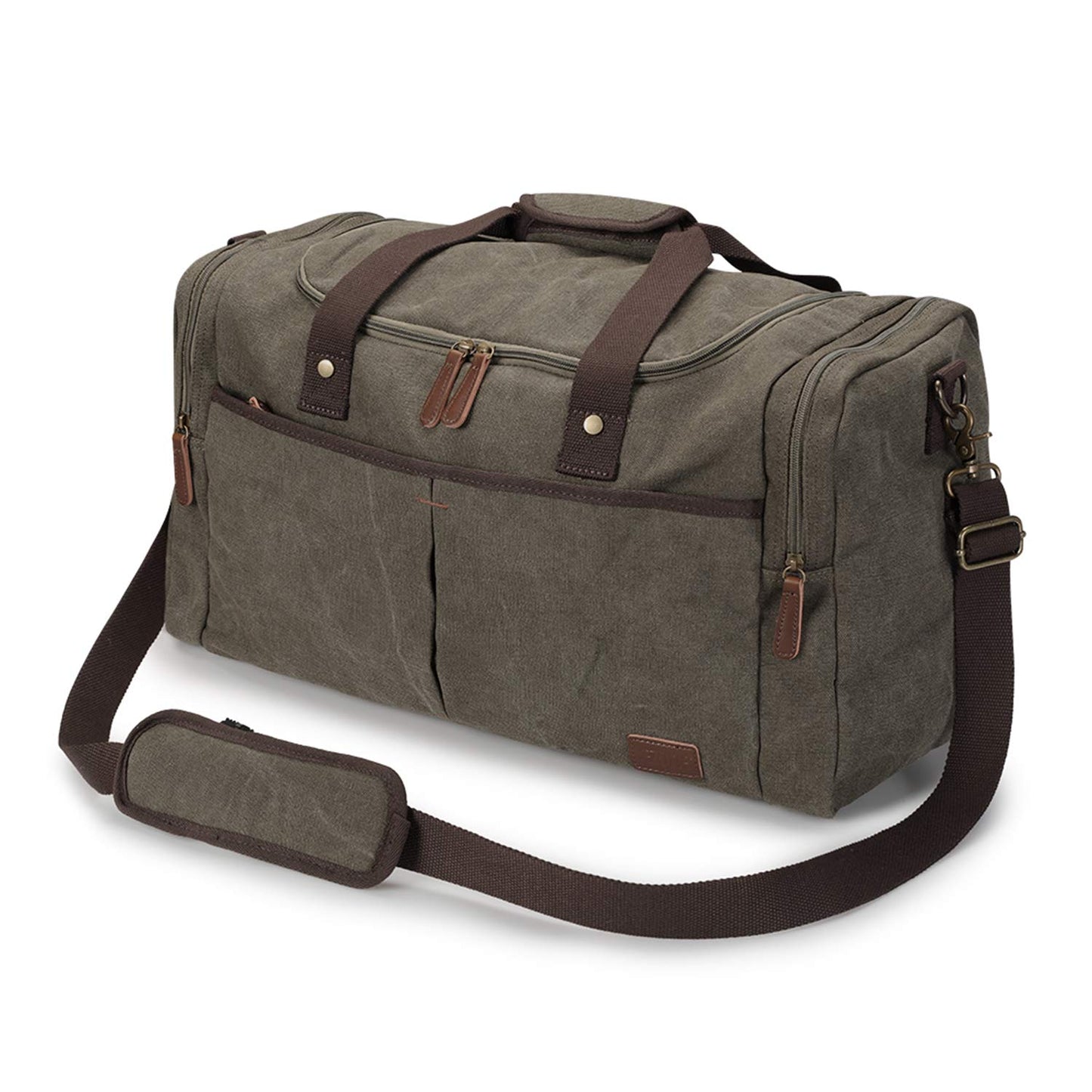 S-ZONE Large Canvas Travel Duffel Bag Weekend Overnight Bag with Shoes Compartment Holdall Gym Bag with Multi-Pockets for Men and Women, Army Green, X-Large
