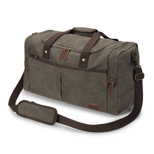 S-ZONE Large Canvas Travel Duffel Bag Weekend Overnight Bag with Shoes Compartment Holdall Gym Bag with Multi-Pockets for Men and Women, Army Green, X-Large