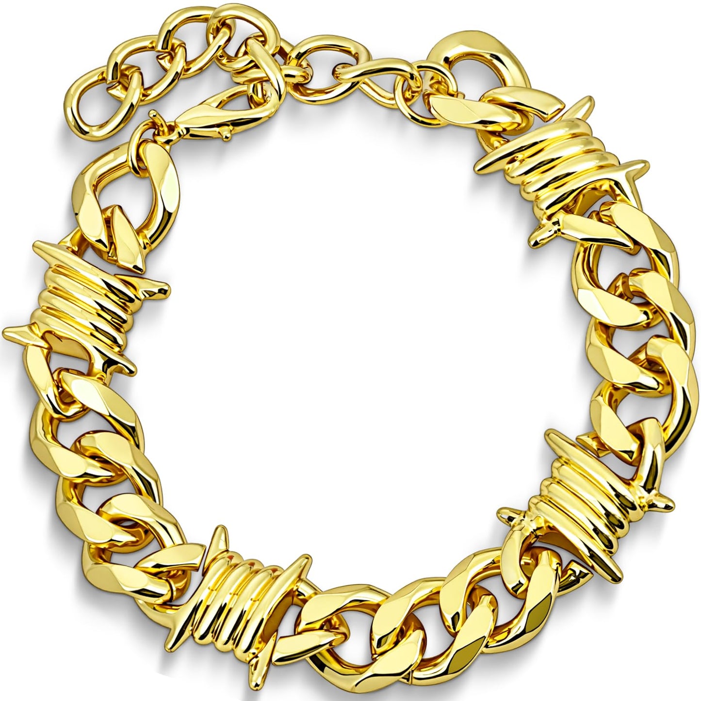 LuxGoth Stainless Steel Barbed Wire Thorns Chunky Adjustable Cuban Link Chain Bracelet Gothic Punk Rock Biker Vintage Viking Brambles Link Curb Bracelet Jewelry for Men Women Gold GTS-B1B45062