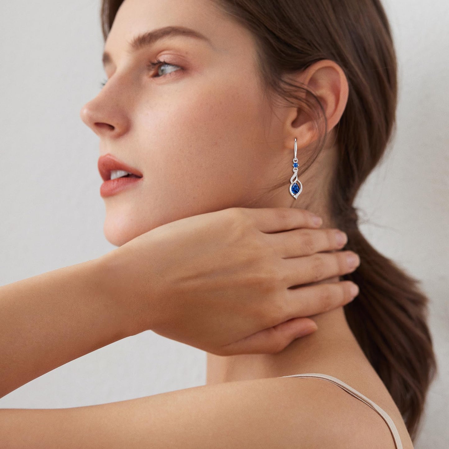 FANCIME Gift for Women December Birthstone Dangle Earrings for Women Teardrop Blue Topaz Earrings S925 Sterling Silver infinity Love Birthday Gifts for Mom Women