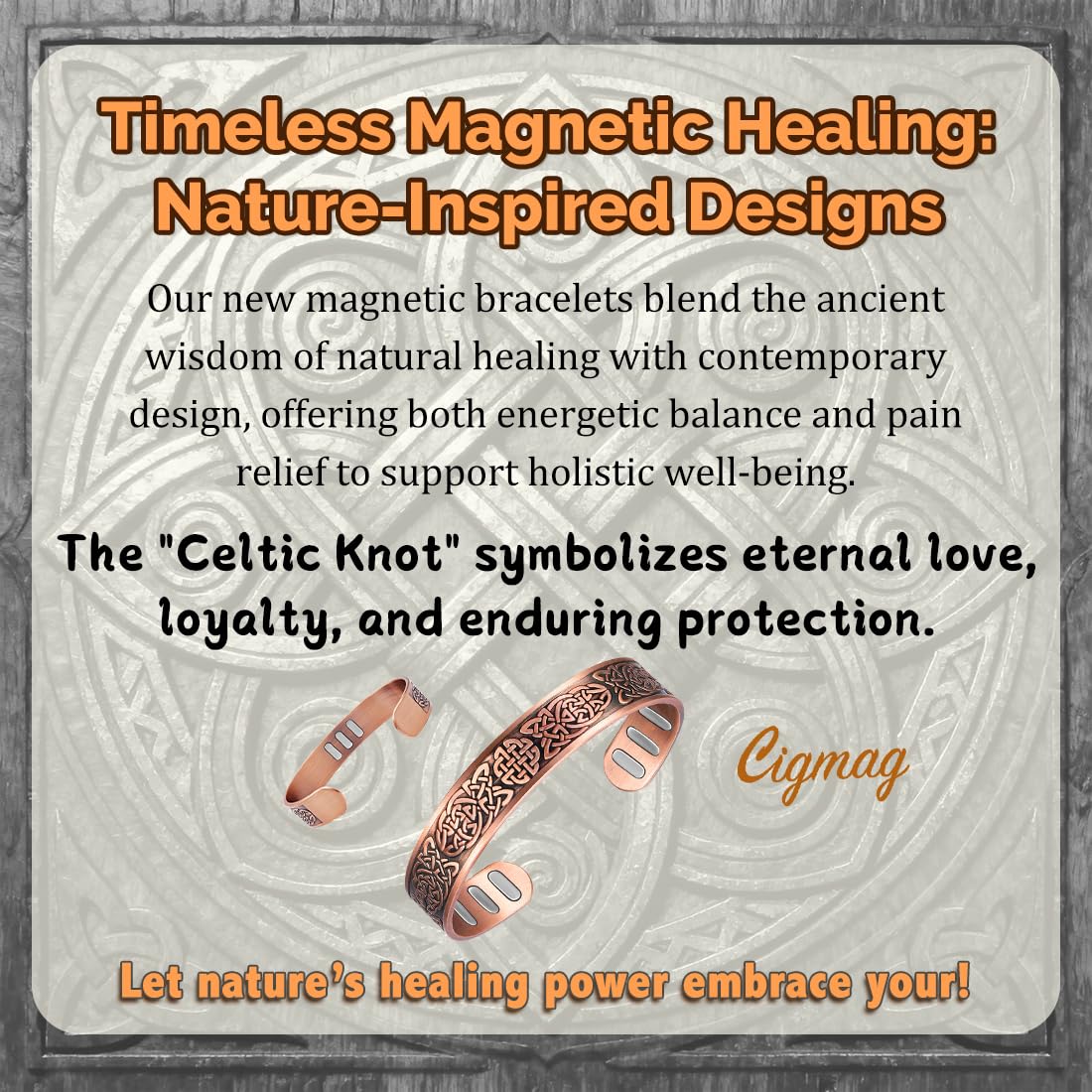 Cigmag Copper Bracelet for Men, with Powerful 9X 5000 Gauss Magnets, Adjustable Solid Pure Copper (Celtic Knot 1)