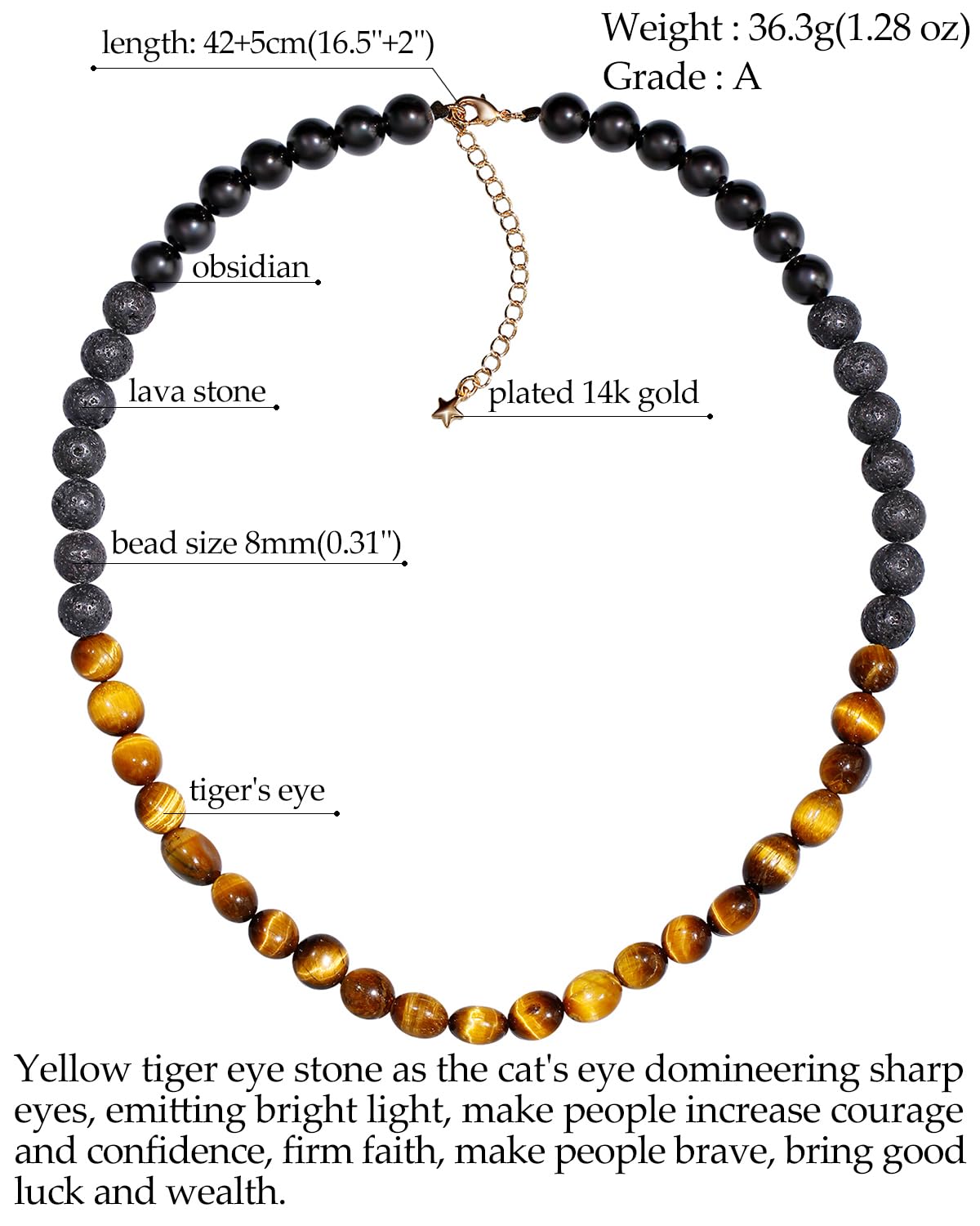 Jewever Triple Protection Obsidian/Lava Stone/Gemstones Necklace Essential Oil Diffuser Necklaces for Women Spiritual Aromatherapy Choker Relieve Anxiety Jewelry Gifts (Tiger's Eye)