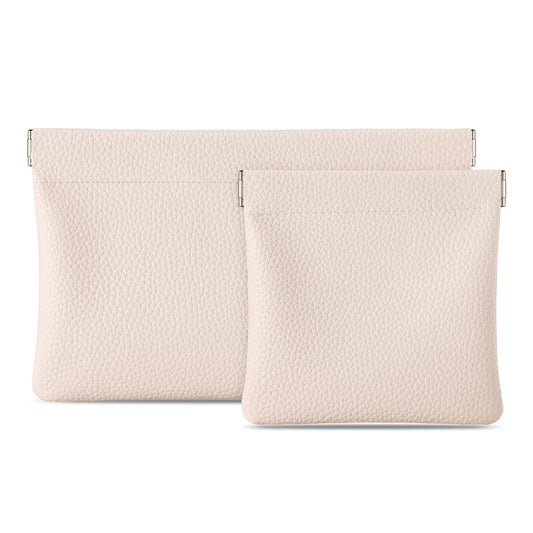 Sightor Leather Pocket Cosmetic Bag for Purse, 2 Pack Small Makeup Bag for Women Coin Purse Lipstick Cosmetic Accessories Organizer Travel Cosmetic Pouch (Creamy)