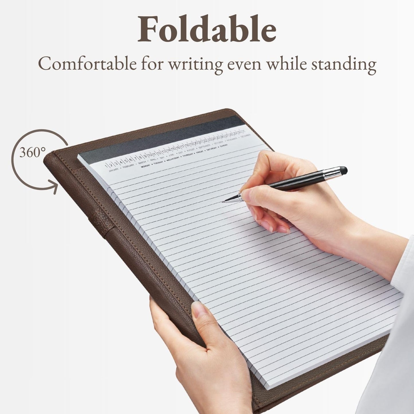 Mymazn Padfolio Portfolio Folder, Faux Leather Interview Resume Folder with Document Organizer & Business Card Holder, Letter-Sized Notepad Legal Pad Holder for Men Women (Coffee)
