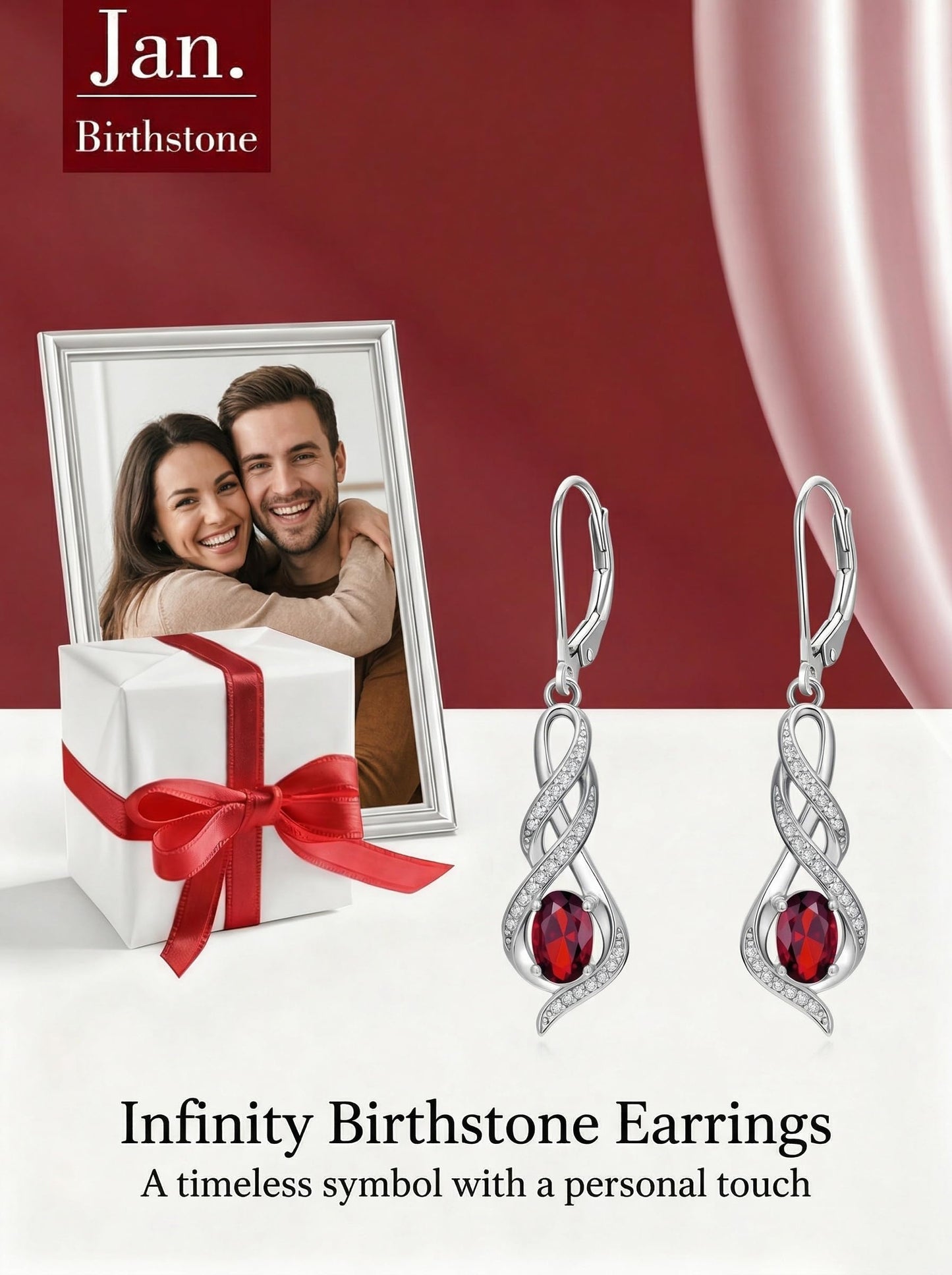 POIUY Gifts for Women Garnet January Birthstone Infinity Leverback Dangle Earrings Hypoallergenic Drop Earrings Love Jewelry Anniversary Christmas Wedding Gift for Mom Wife Sister Daughter Girlfriend