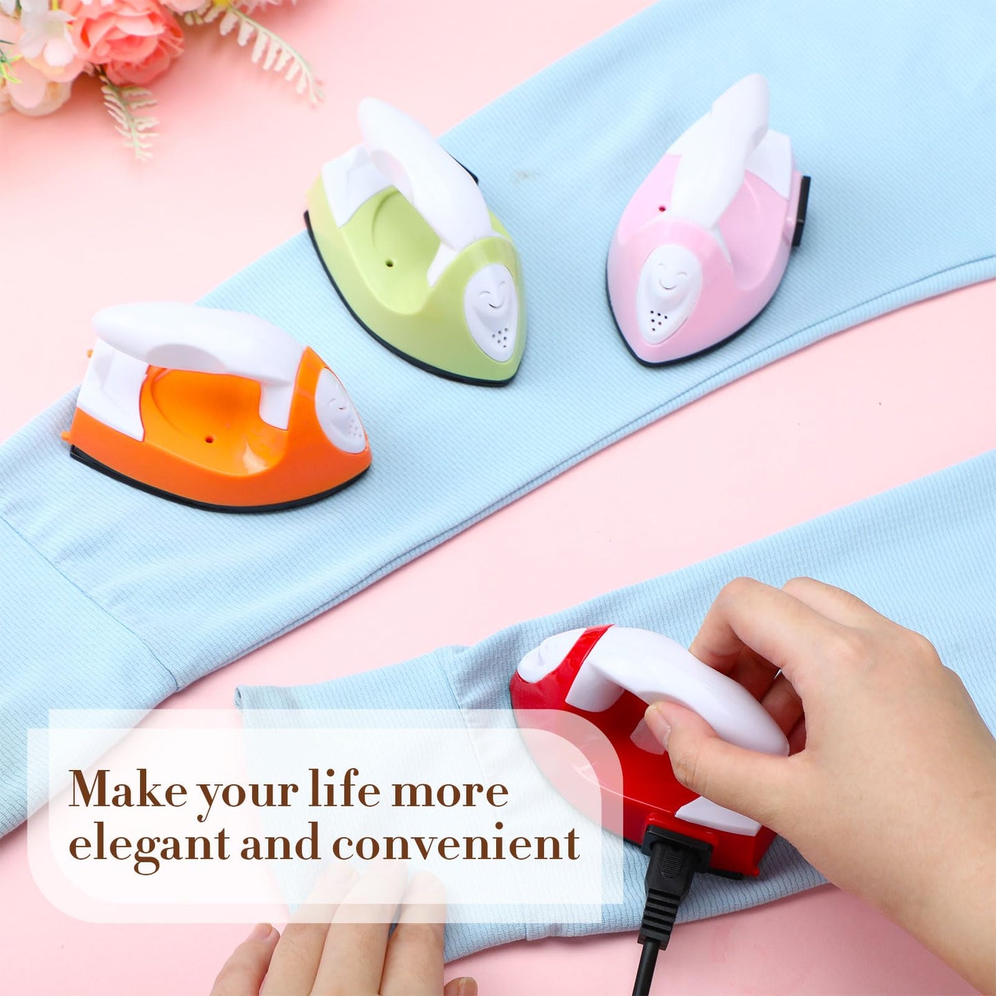 Zhehao 4 Pcs Mini Craft Iron Small Heat Press 3.39 x 2.36 x 2.56 Portable Heat Transfer Machine with Charging Base Accessories DIY Clothe Bead Patch Bag Hat Vinyl(Light Pink, Red, Green, Orange)