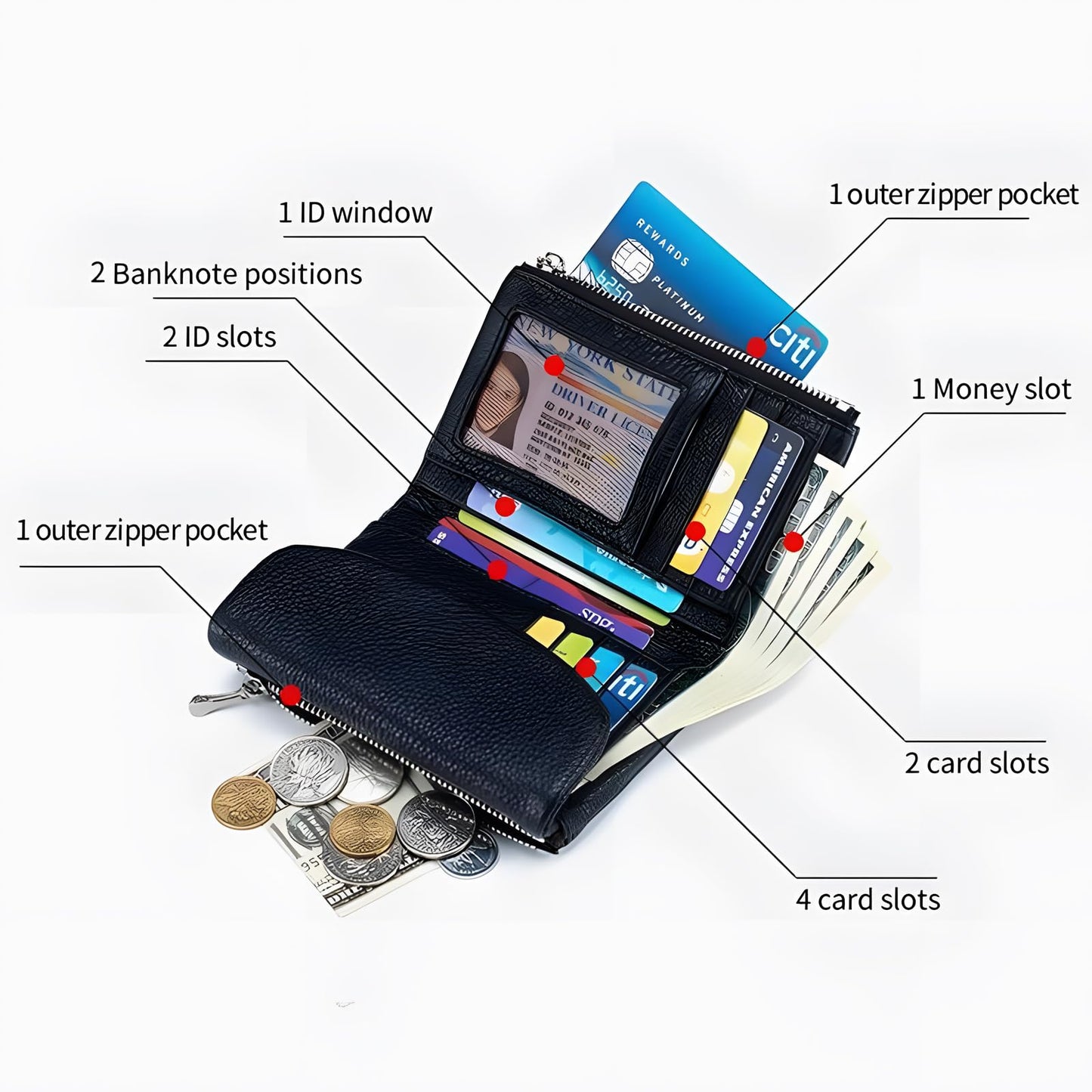 Unisex Pebble Leather Wallet, 5.3In Short Genuine Leather Coin Card Holder, Two zippered pockets, Unisex Clutch Bags, Can Hold Coins, Cards, Id Cards (Taro Purple)